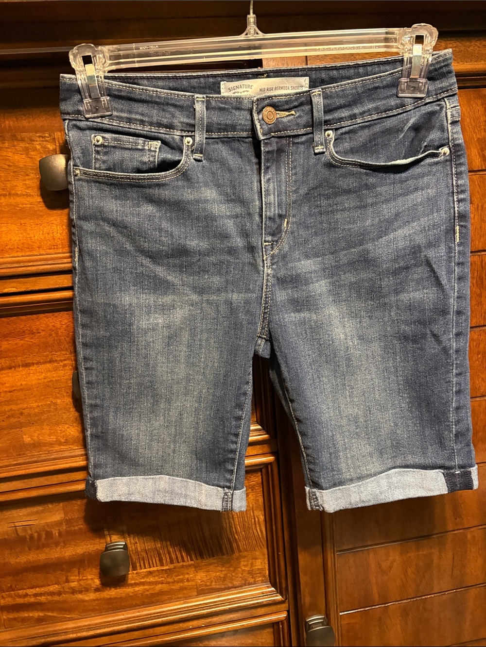 Signature by Levi Strauss Medium Dark Blue Roll-Cuff Denim Bermuda Shorts